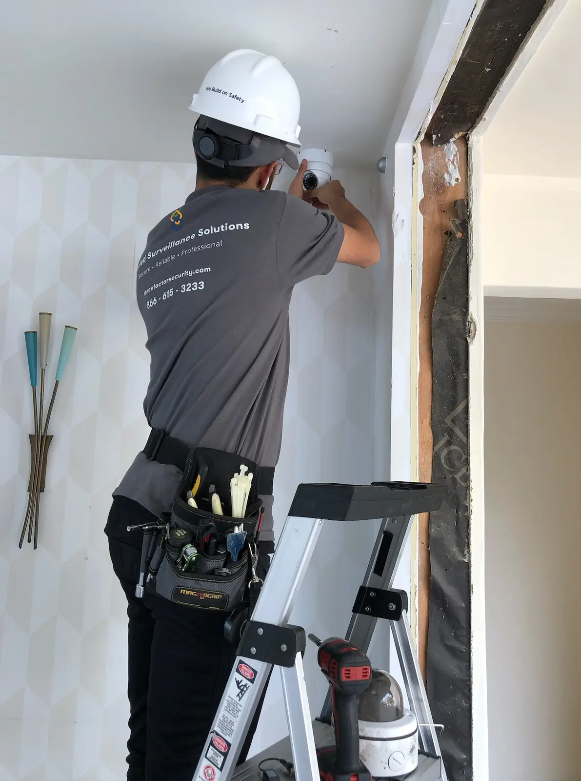 Interior equipment mounted and aligned by an experienced technician — Three Factor Security fieldwork in Lomita